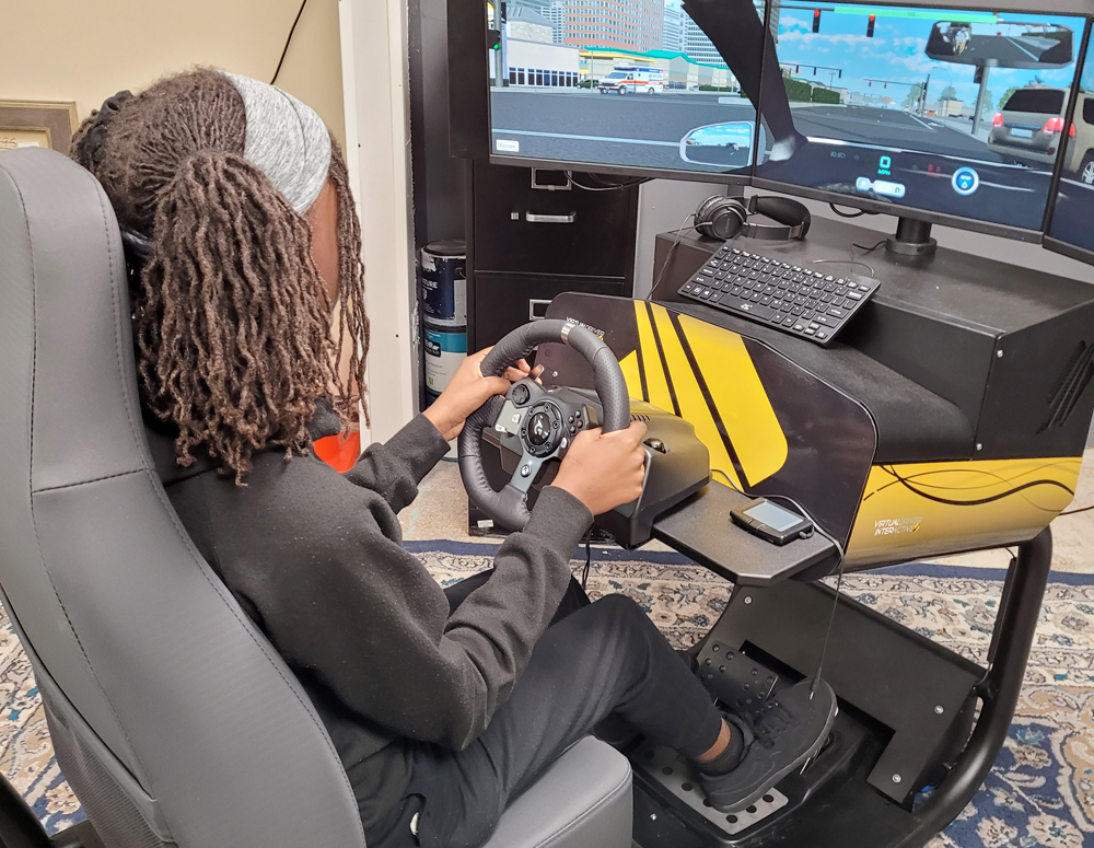 Girl using simulator